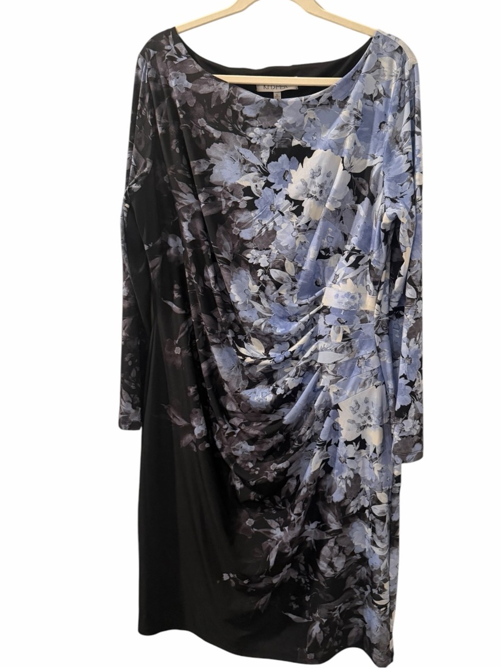 NWT Kasper Black Blue Floral Ruched Sheath Dress XL - Picture 7 of 7